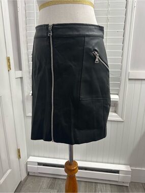 Express Black Faux Leather Mini Skirt with Front Zip